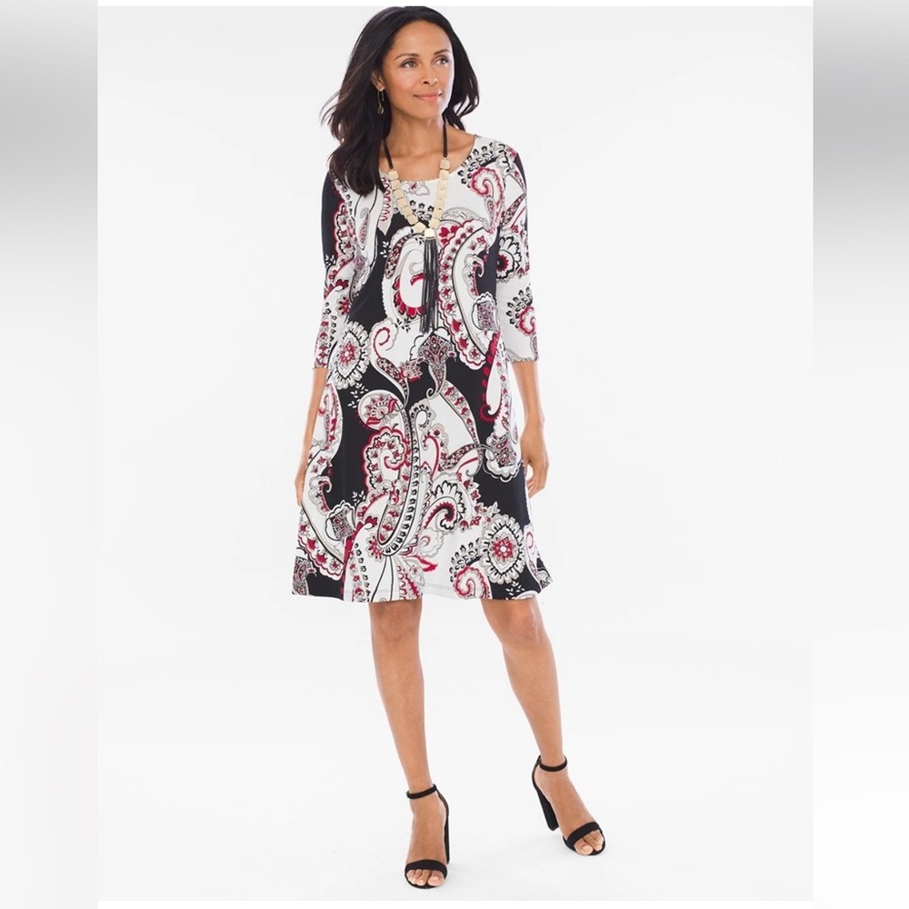 Chico’s Paisley Print Black and White Dress size 1